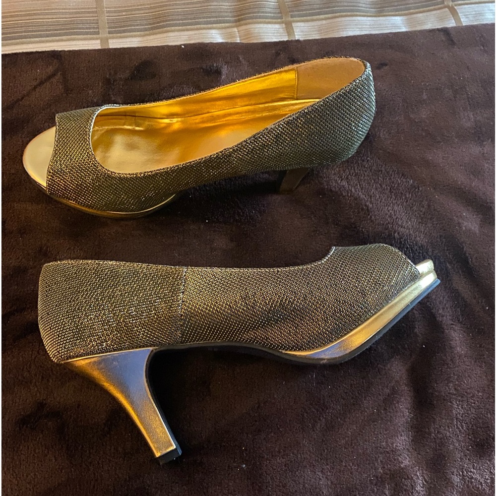 Open Toe Metallic Gold Heels - Picture 2 of 4